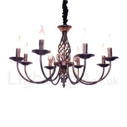 Lustre suspendu rustique rétro vintage noir et blanc à 6 lumières