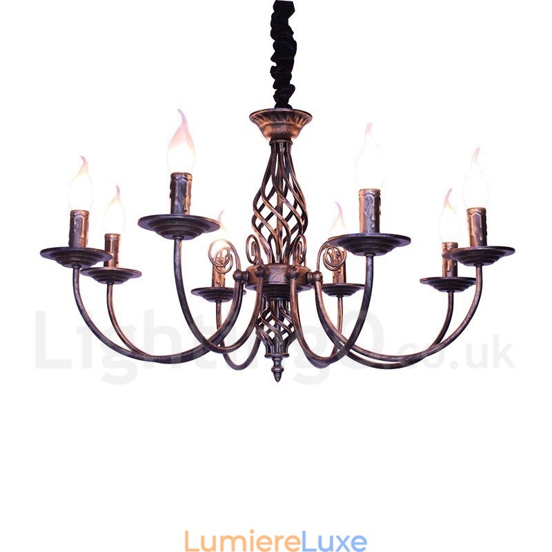 Lustre suspendu rustique rétro vintage noir et blanc à 6 lumières