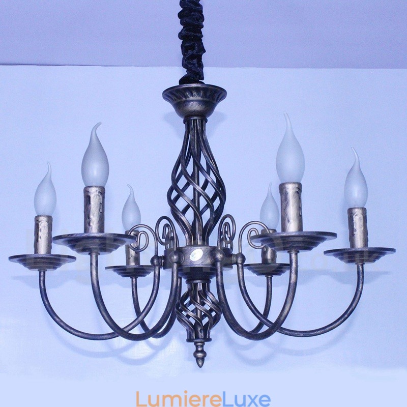 Lustre suspendu rustique rétro vintage noir et blanc à 6 lumières
