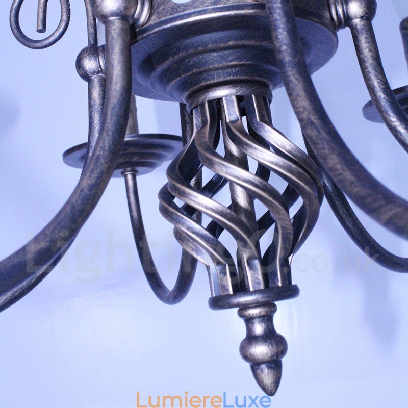 Lustre suspendu rustique rétro vintage noir et blanc à 6 lumières