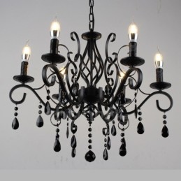 Lustre suspendu à 6 lumières en cristal rustique rétro vintage noir blanc bleu