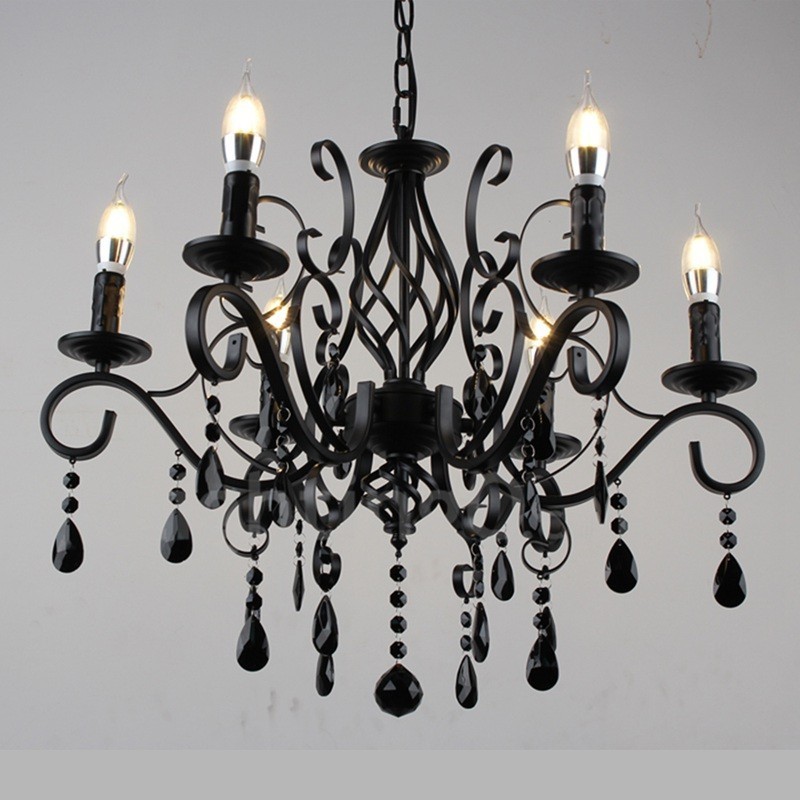 Lustre suspendu à 6 lumières en cristal rustique rétro vintage noir blanc bleu