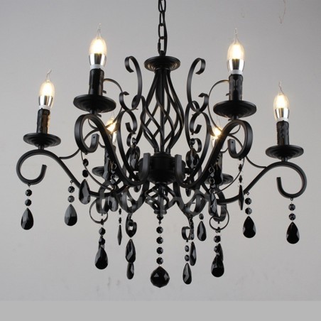 Lustre suspendu à 6 lumières en cristal rustique rétro vintage noir blanc bleu Lustre suspendu à 6 lumières en cristal rustique rétro vintage noir blanc bleu