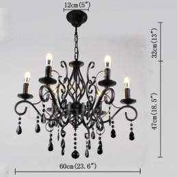 Lustre suspendu à 6 lumières en cristal rustique rétro vintage noir blanc bleu