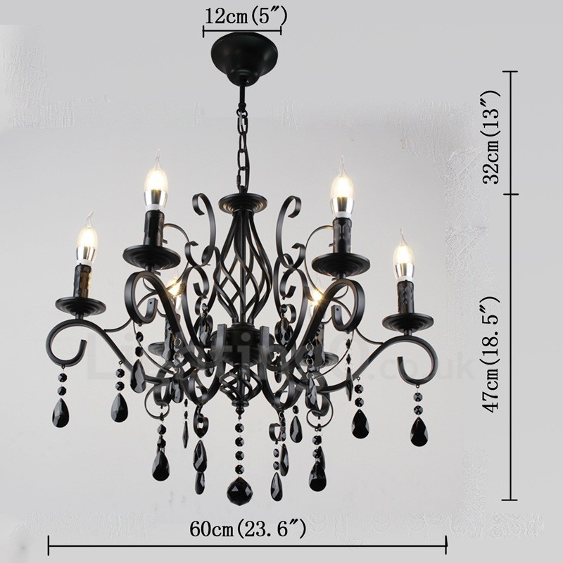 Lustre suspendu à 6 lumières en cristal rustique rétro vintage noir blanc bleu