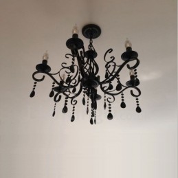 Lustre suspendu à 6 lumières en cristal rustique rétro vintage noir blanc bleu