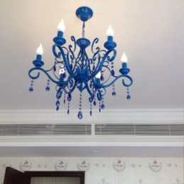 Lustre suspendu à 6 lumières en cristal rustique rétro vintage noir blanc bleu