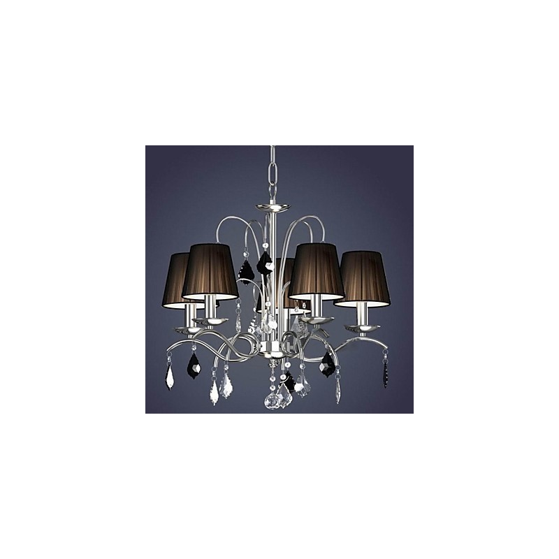Lustre en cristal avec abat-jour en tissu et 5 lumières