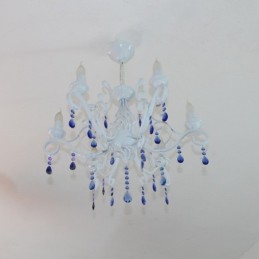 Lustre suspendu à 6 lumières en cristal rustique rétro vintage noir blanc bleu