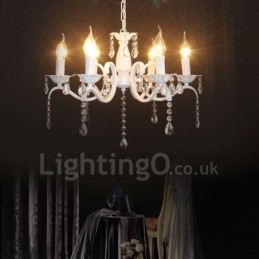 Lustre suspendu rustique rétro vintage blanc à 6 lumières en cristal