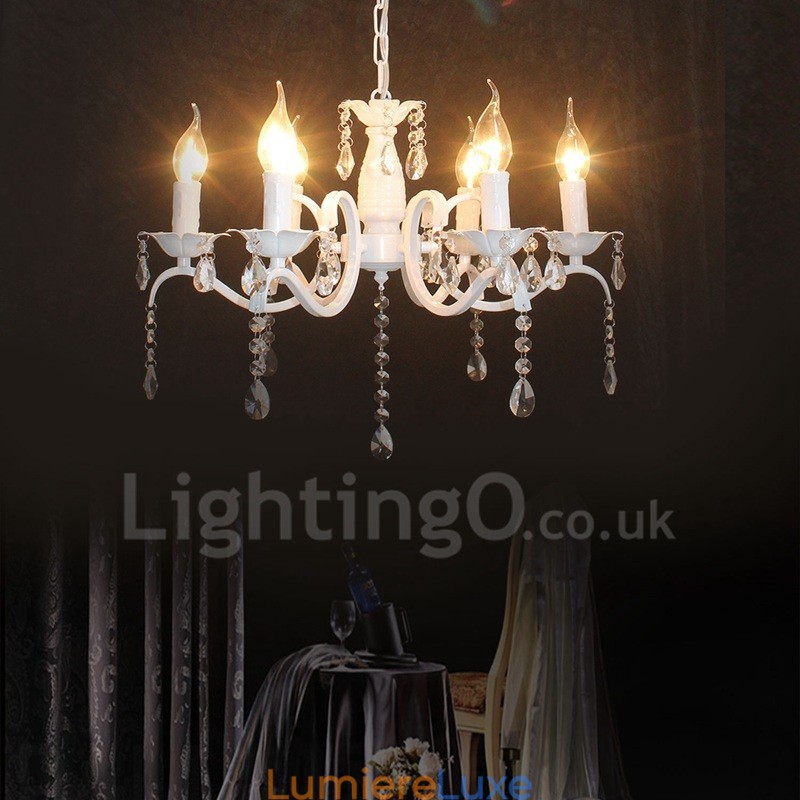 Lustre suspendu rustique rétro vintage blanc à 6 lumières en cristal