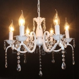 Lustre suspendu rustique rétro vintage blanc à 6 lumières en cristal