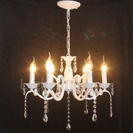 Lustre suspendu rustique rétro vintage blanc à 6 lumières en cristal