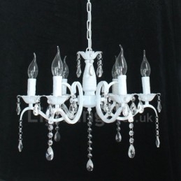 Lustre suspendu rustique rétro vintage blanc à 6 lumières en cristal