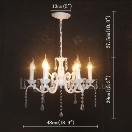 Lustre suspendu rustique rétro vintage blanc à 6 lumières en cristal