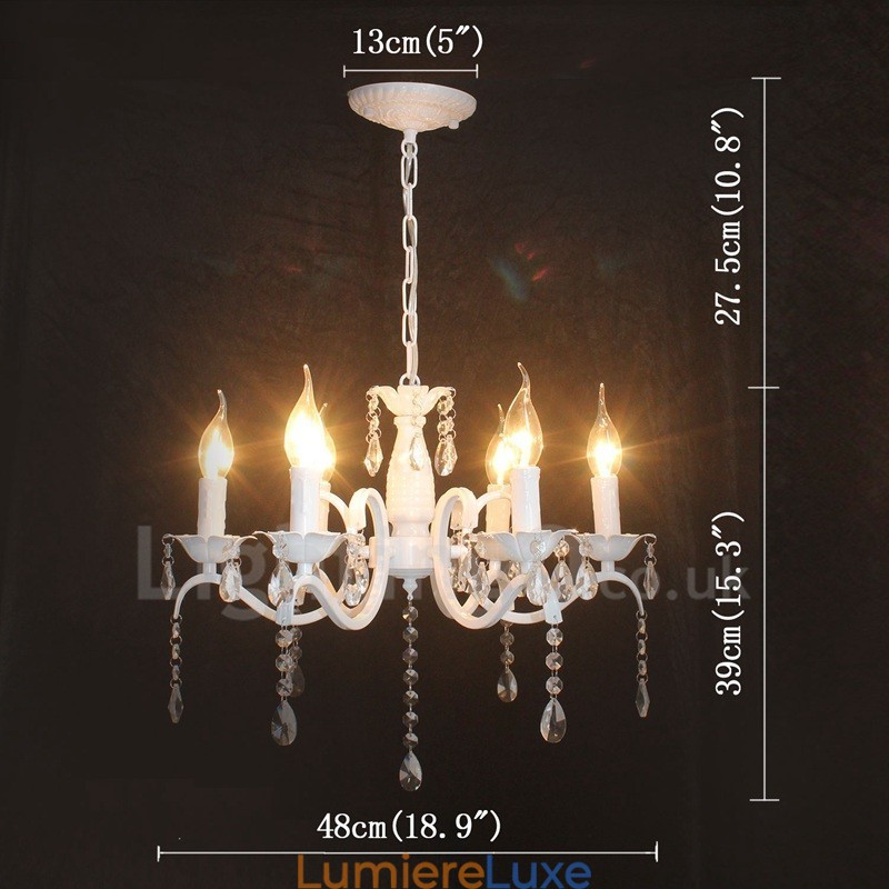Lustre suspendu rustique rétro vintage blanc à 6 lumières en cristal