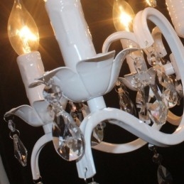 Lustre suspendu rustique rétro vintage blanc à 6 lumières en cristal