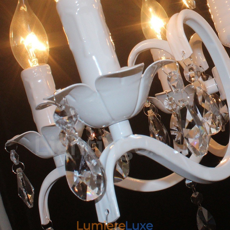 Lustre suspendu rustique rétro vintage blanc à 6 lumières en cristal
