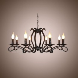 Lustre suspendu rustique rétro vintage noir à 8 lumières