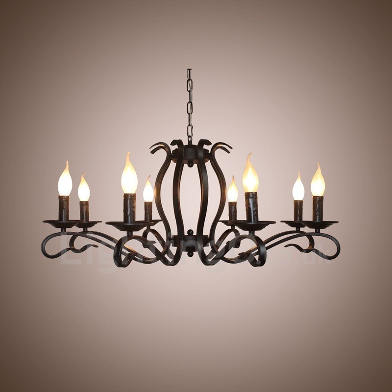 Lustre suspendu rustique rétro vintage noir à 8 lumières