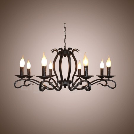 Lustre suspendu rustique rétro vintage noir à 8 lumières Lustre suspendu rustique rétro vintage noir à 8 lumières
