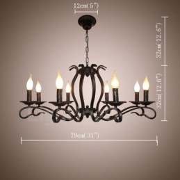Lustre suspendu rustique rétro vintage noir à 8 lumières