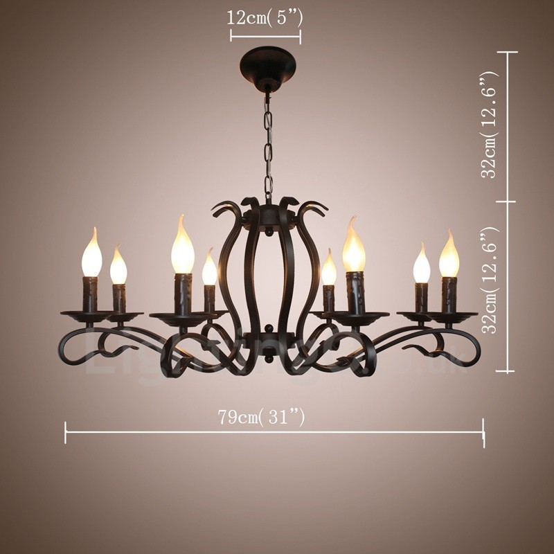 Lustre suspendu rustique rétro vintage noir à 8 lumières