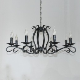 Lustre suspendu rustique rétro vintage noir à 8 lumières