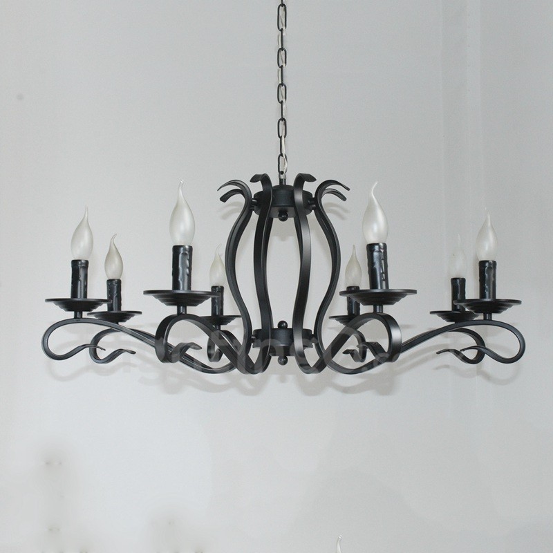 Lustre suspendu rustique rétro vintage noir à 8 lumières