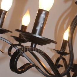 Lustre suspendu rustique rétro vintage noir à 8 lumières