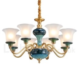 Lustre rétro vintage en laiton et céramique avec abat-jour en verre