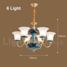 Lustre rétro vintage en laiton et céramique avec abat-jour en verre