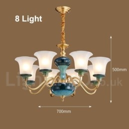 Lustre rétro vintage en laiton et céramique avec abat-jour en verre