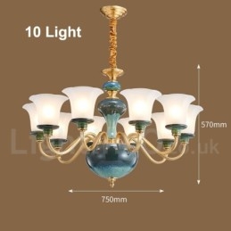 Lustre rétro vintage en laiton et céramique avec abat-jour en verre