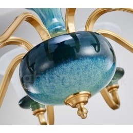 Lustre rétro vintage en laiton et céramique avec abat-jour en verre