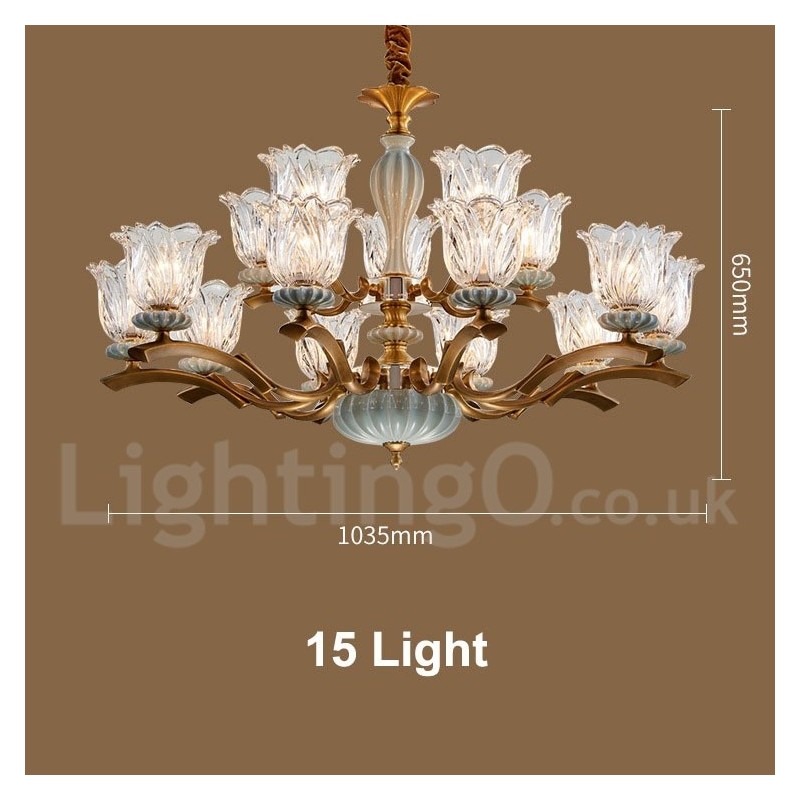Lustre rétro vintage en laiton et céramique avec abat-jour en verre