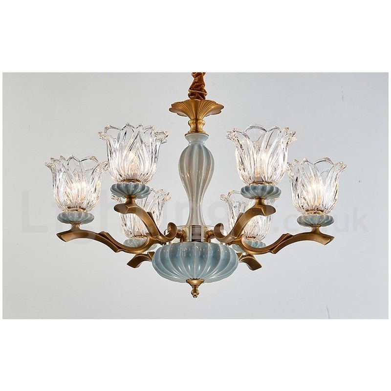 Lustre rétro vintage en laiton et céramique avec abat-jour en verre