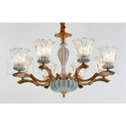 Lustre rétro vintage en laiton et céramique avec abat-jour en verre