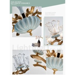 Lustre rétro vintage en laiton et céramique avec abat-jour en verre