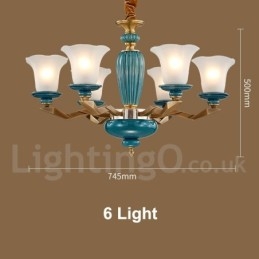 Lustre rétro vintage en laiton et céramique avec abat-jour en verre
