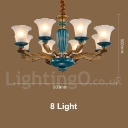 Lustre rétro vintage en laiton et céramique avec abat-jour en verre