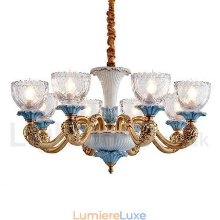 Lustre rétro vintage en laiton et céramique avec abat-jour en verre Lustre rétro vintage en laiton et céramique avec abat-jour en verre