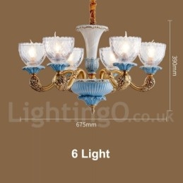 Lustre rétro vintage en laiton et céramique avec abat-jour en verre