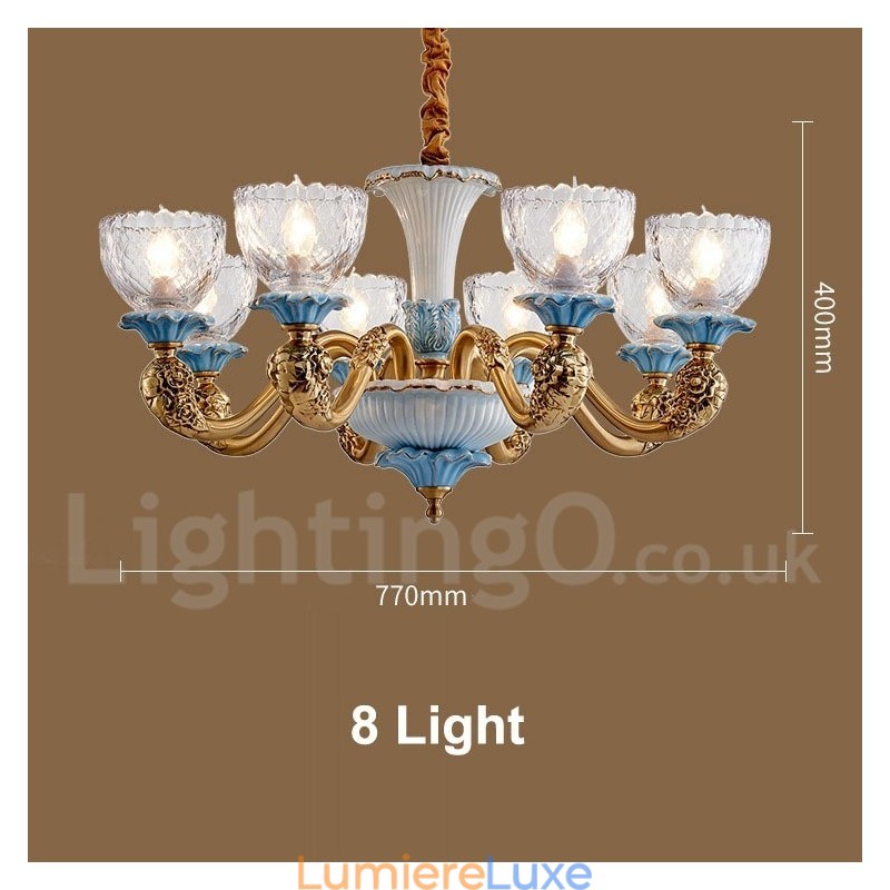 Lustre rétro vintage en laiton et céramique avec abat-jour en verre