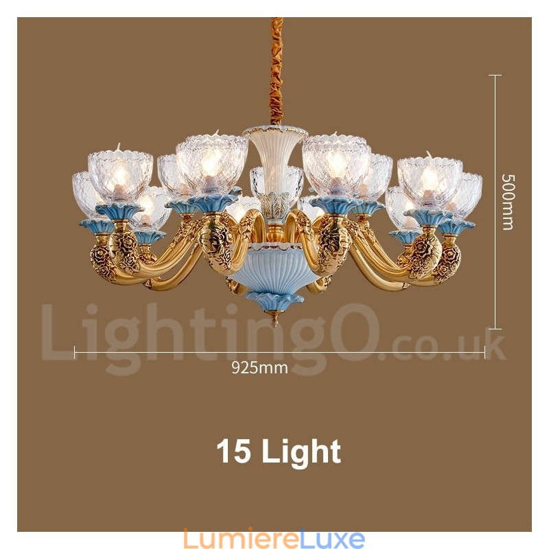 Lustre rétro vintage en laiton et céramique avec abat-jour en verre