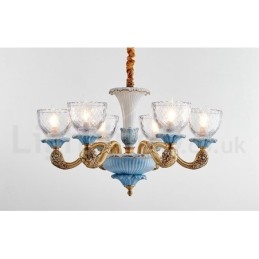 Lustre rétro vintage en laiton et céramique avec abat-jour en verre