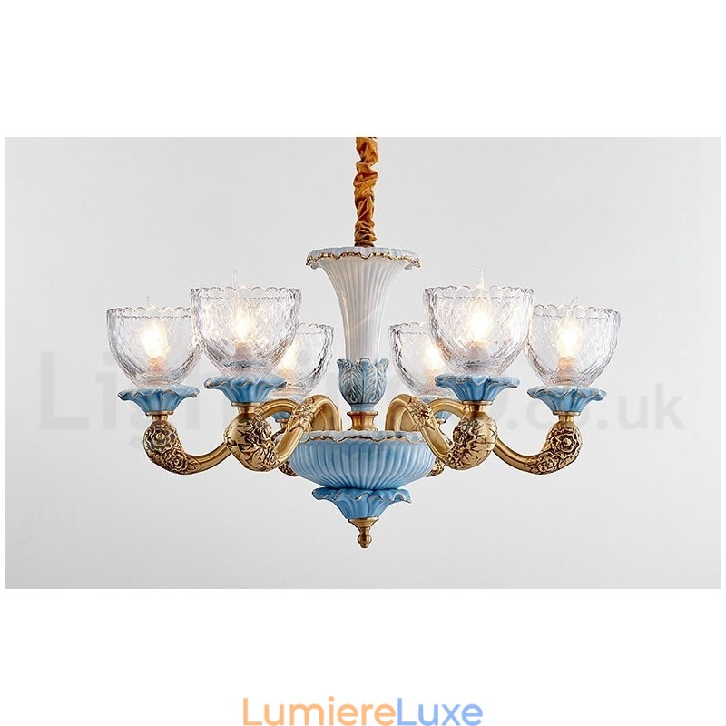 Lustre rétro vintage en laiton et céramique avec abat-jour en verre