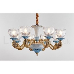 Lustre rétro vintage en laiton et céramique avec abat-jour en verre