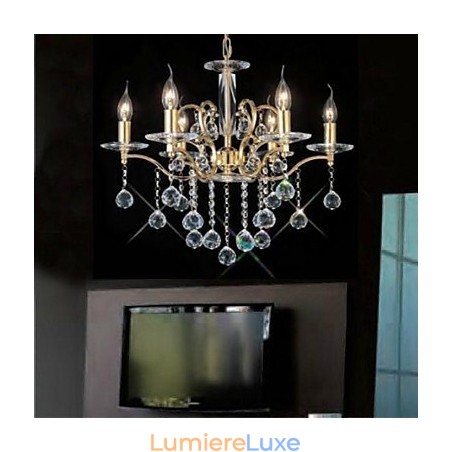 Lustre traditionnel classique en cristal et métal doré Lustre traditionnel classique en cristal et métal doré