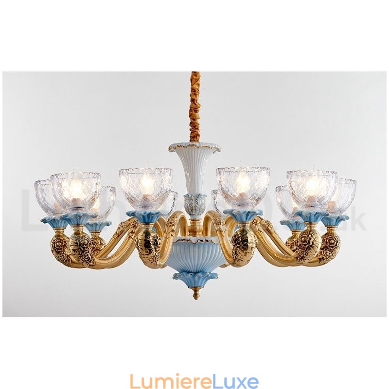 Lustre rétro vintage en laiton et céramique avec abat-jour en verre